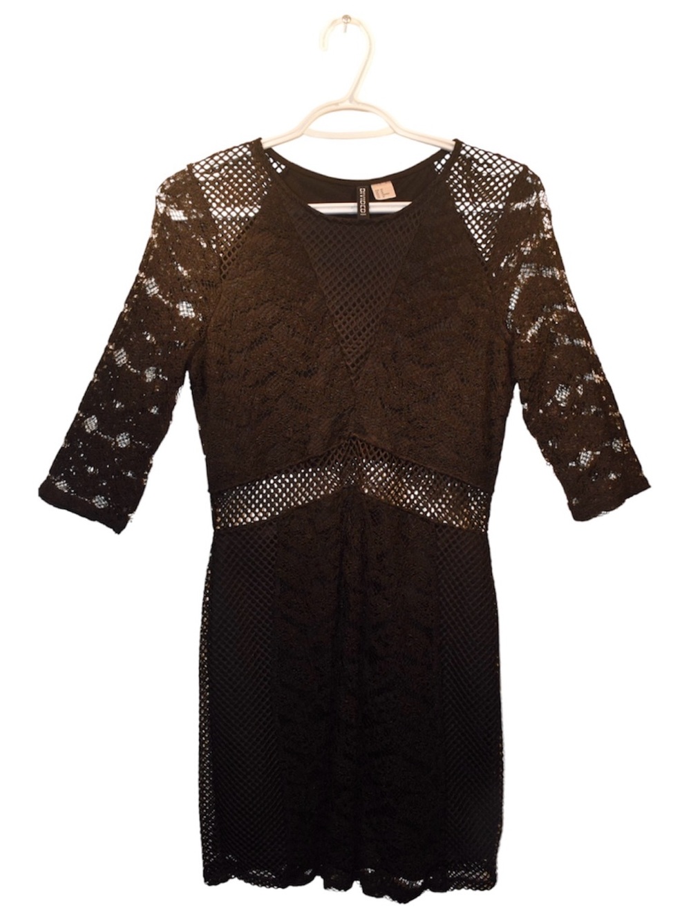 H&M Black Lace Crochet Mini Dress with Mesh Panels